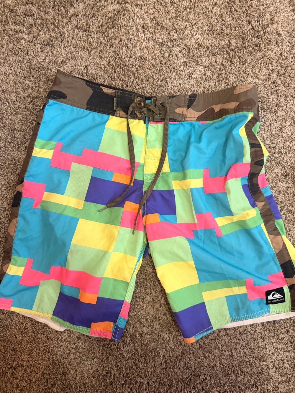 Quiksilver Multicolor Geometric Board Shorts with Camo Waistband